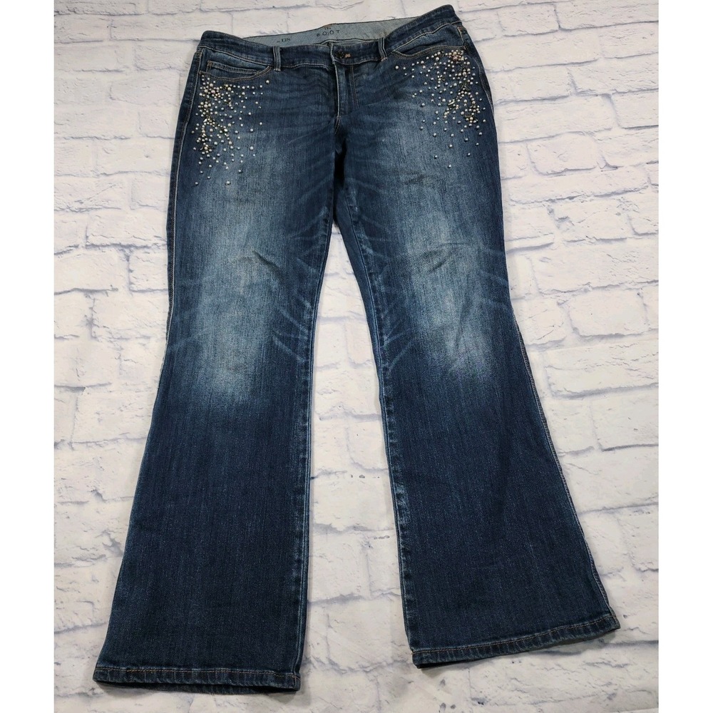 White House Black Market WOMENS SIZE 12S The Boot Jeans Blue Denim Embellished